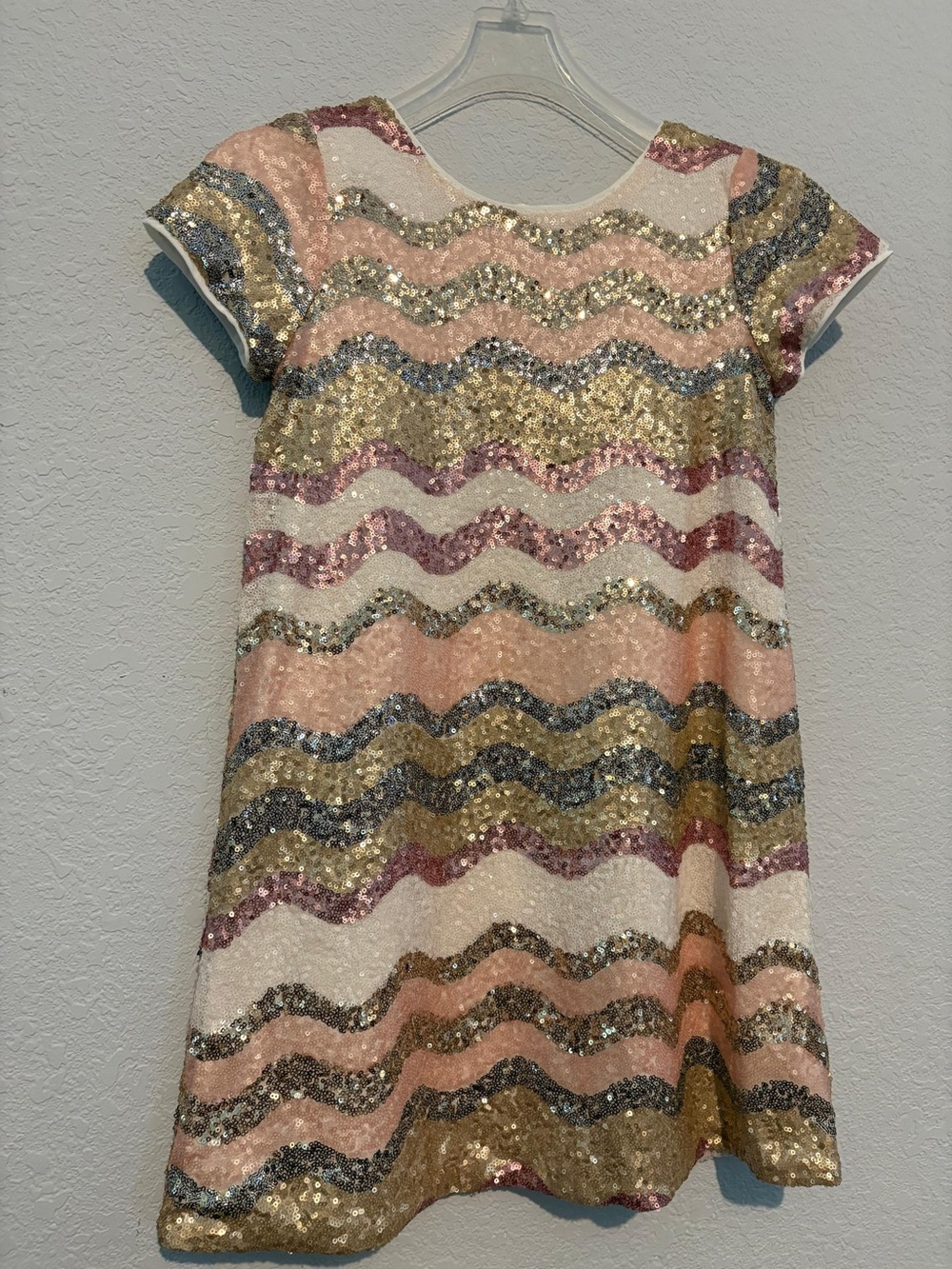 Sequin Hearts Wave Sequin Dress in Pink, Gold & Silver